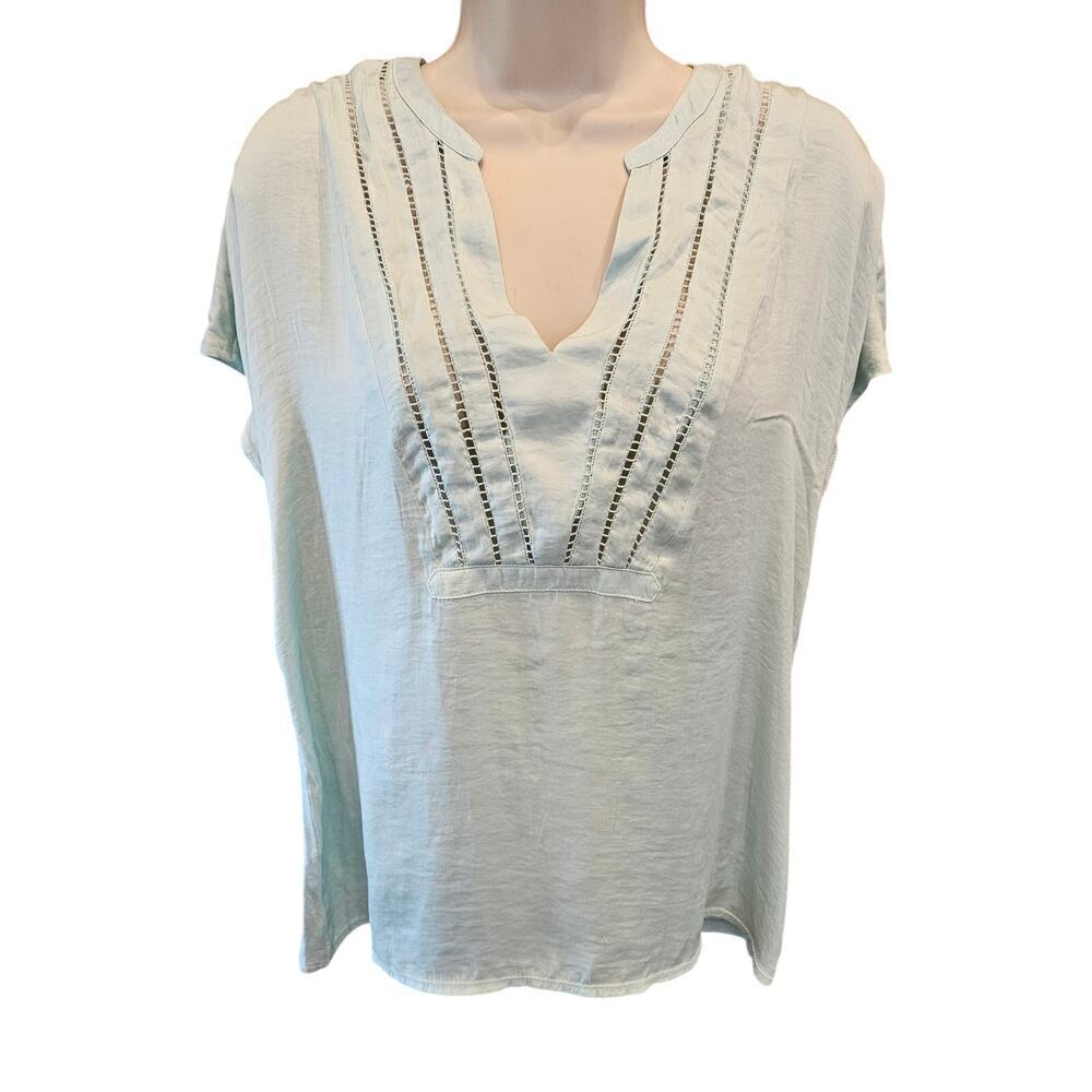 Anthropologie lightweight Terra Cotta V-neck S Lattice Crochet cottagecore top